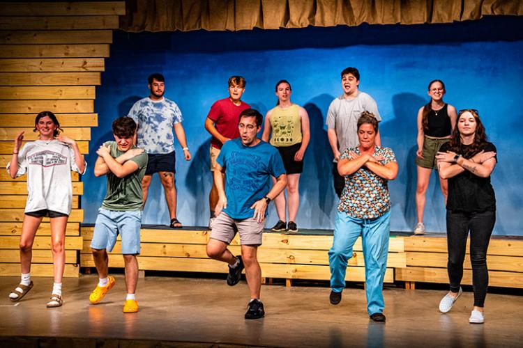 The cast of “Big Fish” rehearses for Arts!Oglethorpe’s second production since 2020. The organization also performed “Bright Star” last summer. (Photo/Jack Casey)