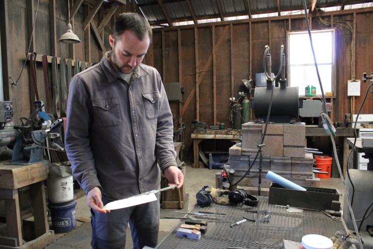 Luke Snyder and Bloodroot Blades have a 52-month waiting list for their knives. (SARAH DONEHOO/THE OGLETHORPE ECHO)